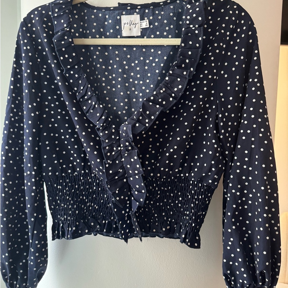 Navy Polka Dot Women's Top